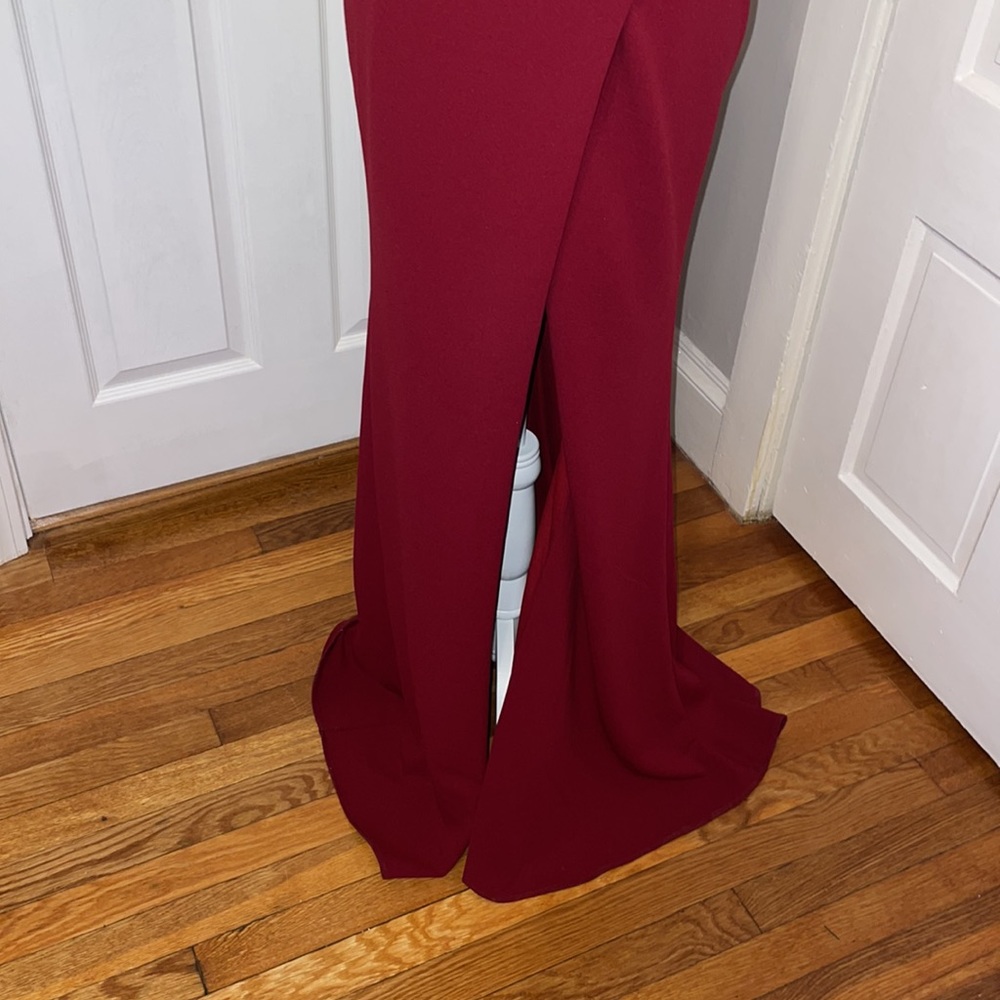 BURGUNDY strapless La Femme Evening gown - Picture 6 of 8